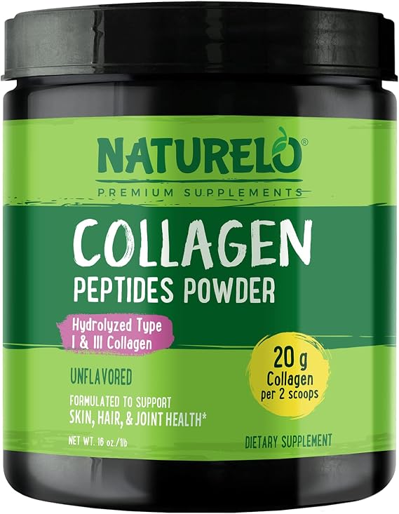 NATURELO, Collagen Peptide Powder, Plain, 16 oz 1 lb.
