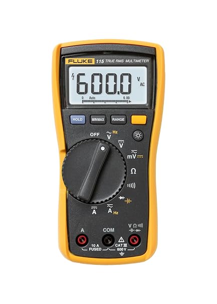 Fluke 115 Multimeter | True-RMS, 6000 Count Resolution, Field Service Technician, LED Backlight