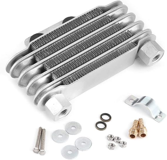 Oil Cooler Kit, Aluminum Alloy 5 Row Universal Engine Oil Cooler Cooling Radiator Replacement for Motorcycle Dirt Bike ATV Pit Bike, Silver