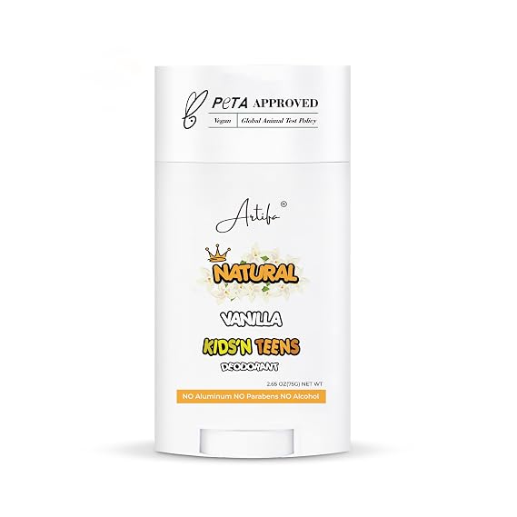 Natural Deodorant for kids and teens, Vanilla, Aluminum FREE, Paraben FREE, Alcohol FREE, Cruelty FREE, for Boys and Girls, 2.65 oz (75 g)