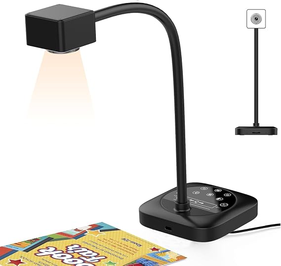 4K Visualiser for Teaching, USB Document Camera, PC Viewers for Classroom with LED Light, Auto Focus, Image Invert, Fold, for Classroom visualisation, Online Teaching, Learning Work