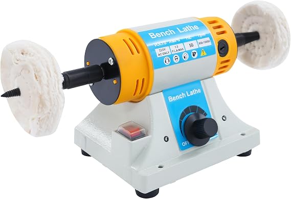 Bench Polisher, 320W Adjustable Speed Polishing Machine with 2 Cloth Wheels 800-10000rpm Benchtop Sander Jewellery Polishing Machine for Metal Wood Jewelry Polishing, UK Plug