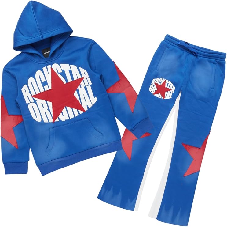 ROCKSTAR ORIGINAL Boys States 2.0 Royal/Red Stacked Hoodie Track Set