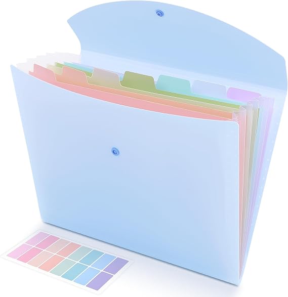 SKYDUE A4 Document Folder with 8 Compartments - Expanding Folder File Folder & Organiser for School Office Study & Home Robust PP Plastic (Blue Purple)
