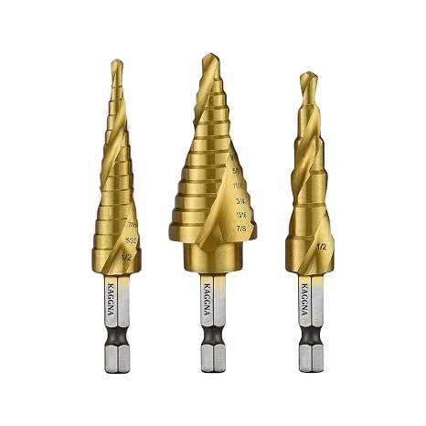 Step Drill Bit Set, Titanium Coated Drill Bits, 3 Pcs, Spiral Grooved for Faster Drilling, Step Bits for Stainless Steel, Metal, Wood, Plastic, Unibit Cone Drill Bits with 31 Step Sizes Total