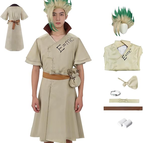 CHUNLEI Ishigami Senkuu Cosplay Costume with Wig Anime Stone Ishigami Senku Cosplay Halloween Set