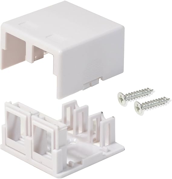 LOGICO Best 50 Pack Surface Mount Box 2 Port Double Hole Keystone Jack Cat5e/Cat6 White