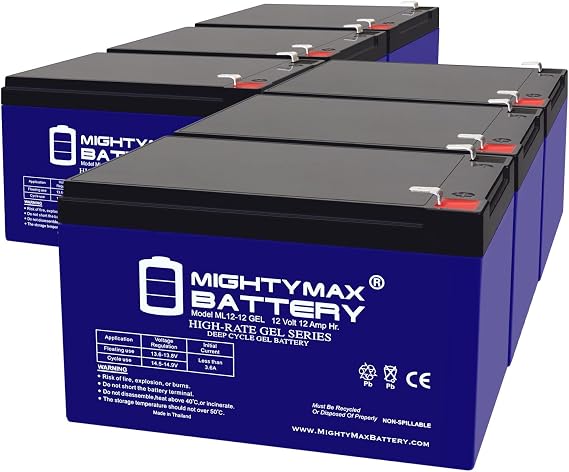 Mighty Max Battery 12V 12AH Gel F2 Replacement Battery Compatible with Electric Vehicle CSB EVX12120F2-6 Pack