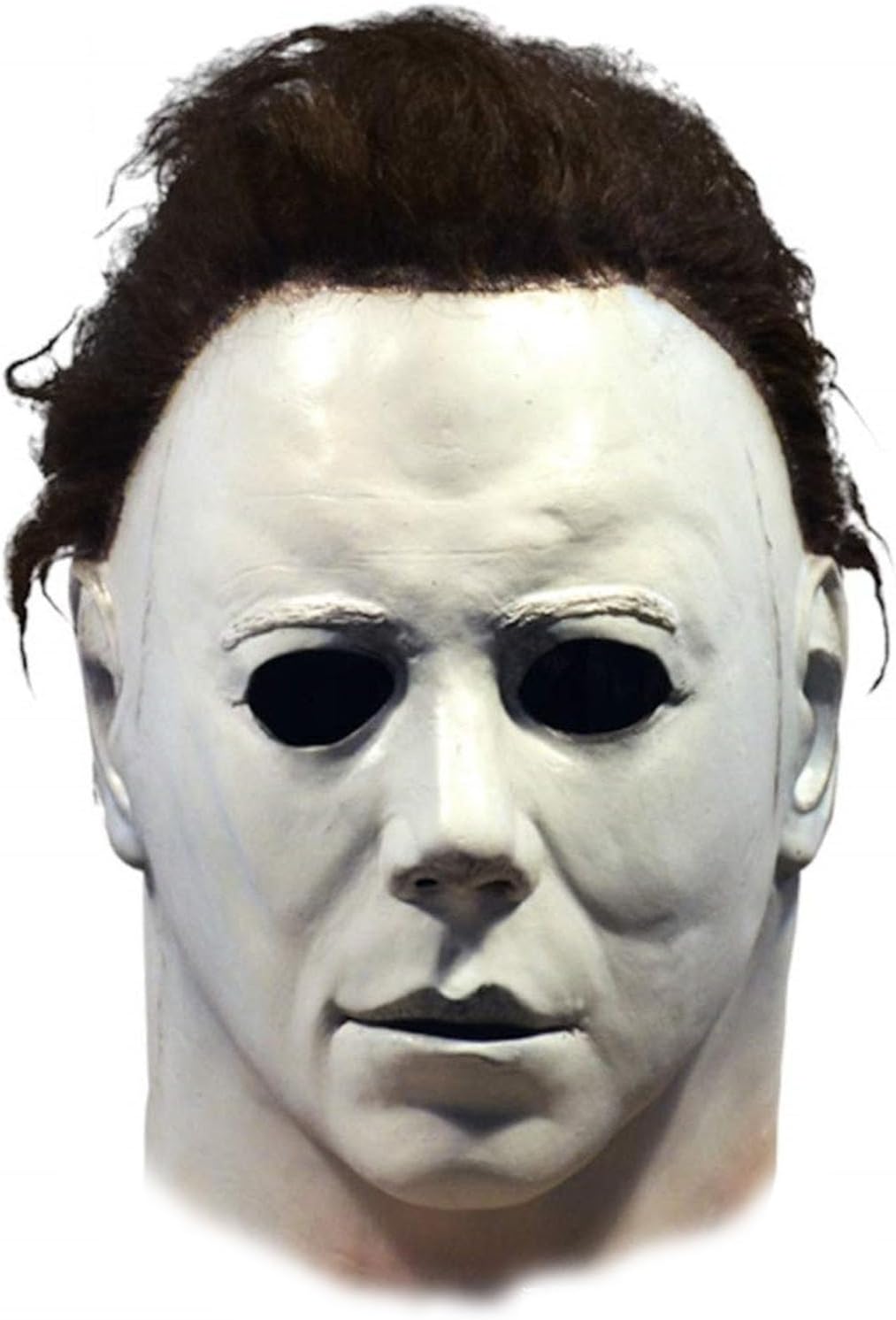 Michael Myers Halloween Mask 1978 White Latex Full Face Mask for Adults with Eye and Nose Holes, Includes Hair Wig. Scary Horror Movie Costume Accessory for Cosplay and Halloween Parties