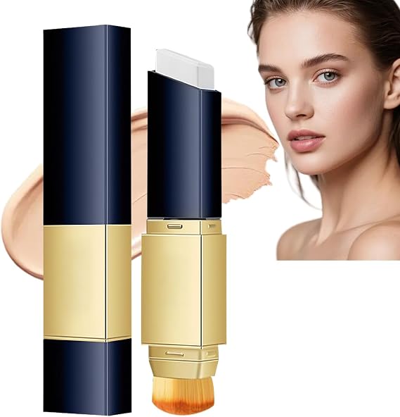 2-in-1 Colour Changing Foundation Stick with Brush,Full Coverage Face Foundations for Women,Cream Stick Korean Color Changing Foundation,Full to Medium Coverage Base Makeup,Lightweight(Natural)