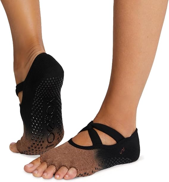 toesox Ivy Half Toe Grip Socks for Women, Wear for Pilates, Barre, Yoga and Dance - Five Toe Design with Non-slip Grippy Sole, Fitted Heel and Arch Support - Clove Ombre, Small