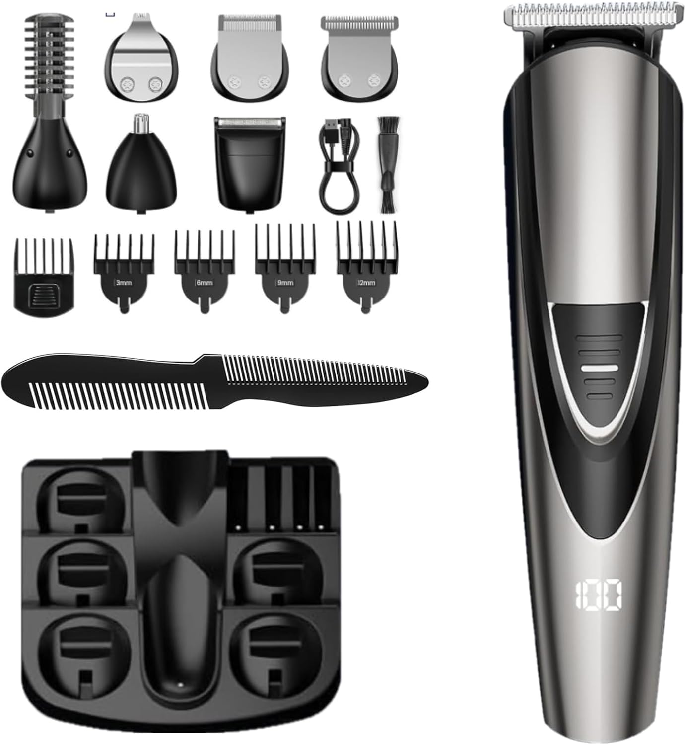 Electric Beard Trimmer for Men: 12-in-1 Professional Barber Hair Clippers - Cordless Grooming Kit - Turbo Speed & Precision Blades