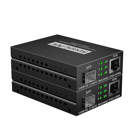 Gigabit SFP to RJ45 Fiber Media Converter, Fiber to Ethernet Converter, 10/100/1000Base-TX to SFP, Auto-Negotiation Plug and Play, Pack of 2