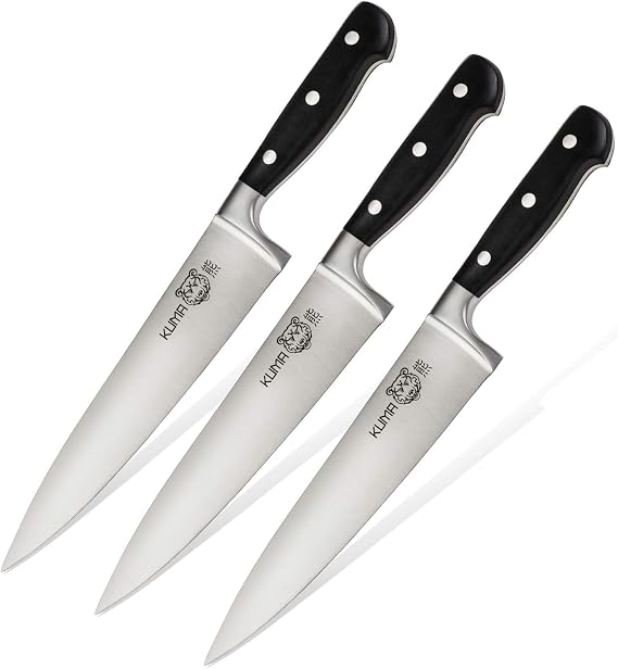 KUMA Multi Purpose Chef Knife (Set of 3) - Razor Sharp Out Of The Box - 8 Inch Chefs Knife for Carving, Slicing & Chopping - Ergonomic Handle - Professional Cooking Kitchen Knife - Cuts Like A Dream