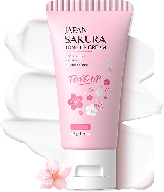 Sakura Tone-Up Cream, Quick Skin Tone Balancer, Radiance Looking, No Makeup Natural Look, Delicate & Shine Skin, Long-Lasting Hydrating & Oil Control Face Cream, Vegan, 1.76 Oz