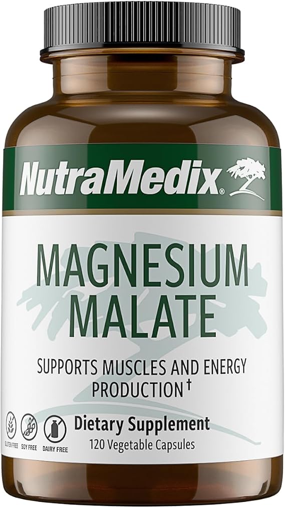 NutraMedix Magnesium Malate Energy Supplements - Bioavailable Magnesium for Sleep, Immune Support & Joint Health - Vegan, Non-GMO & Gluten-Free Magnesium Supplements (120 Vegetarian Capsules)