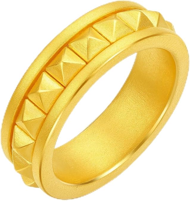 ZHOU LIU FU 24K Solid Gold Band Rings Pure Gold Stackable Triangular Ring Simple Dainty Jewelry for Women Men Mom Lover Anniversary Birthday Size 13-22 A0115048