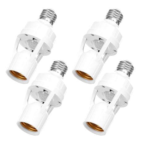 4 Pcs Motion Sensor Light Socket, E26/E27 Smart Screw in Light Bulb Outlet, Automatic Bulb Holder Adapter, Lights Switch Bulbs Socket for Garage, Basement, Storage Room