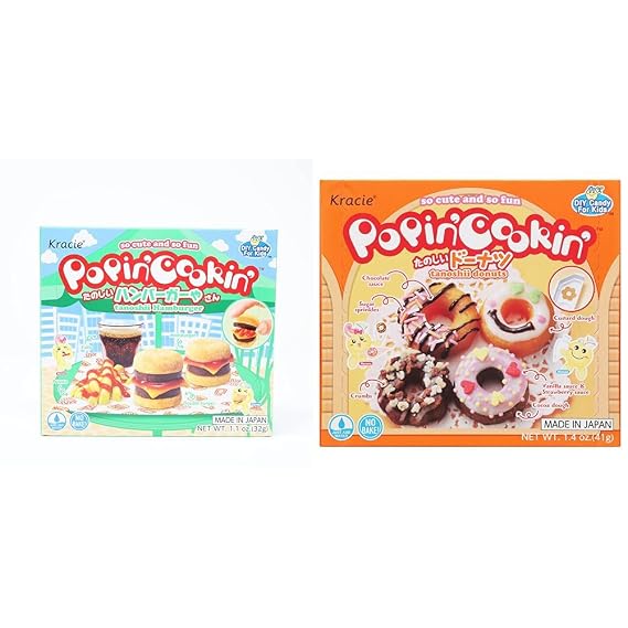 Kracie Popin' Cookin' DIY Candy Making Kit Bundle - Hamburger (1.1 oz) and Donuts (1.4 oz)