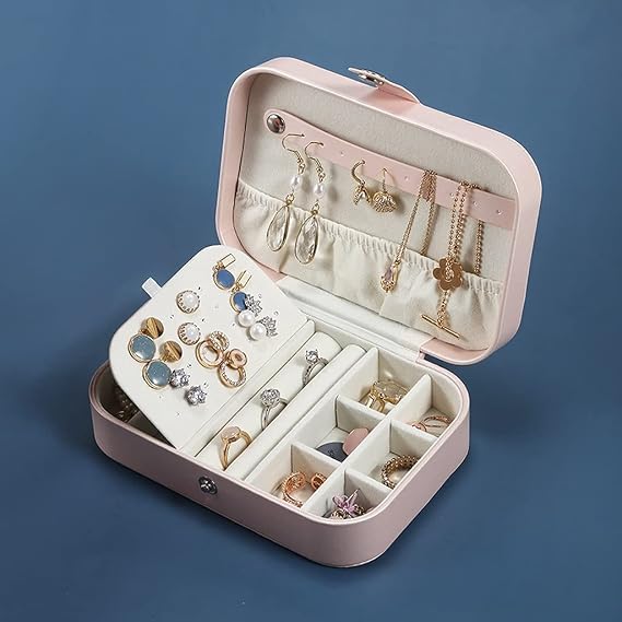 Small Travel Jewelry Storage Box Girl Portable Earrings Ring Necklace Jewellery Case Organizer (Pink )