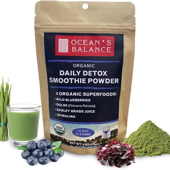 Ocean's Balance Daily Smoothie Powder Organic Blend with Blueberry, Spirulina, Dulse Seaweed & Barley Grass Nutrient-Rich Superfood Smoothie Mix, (4 oz - 1 Pack)