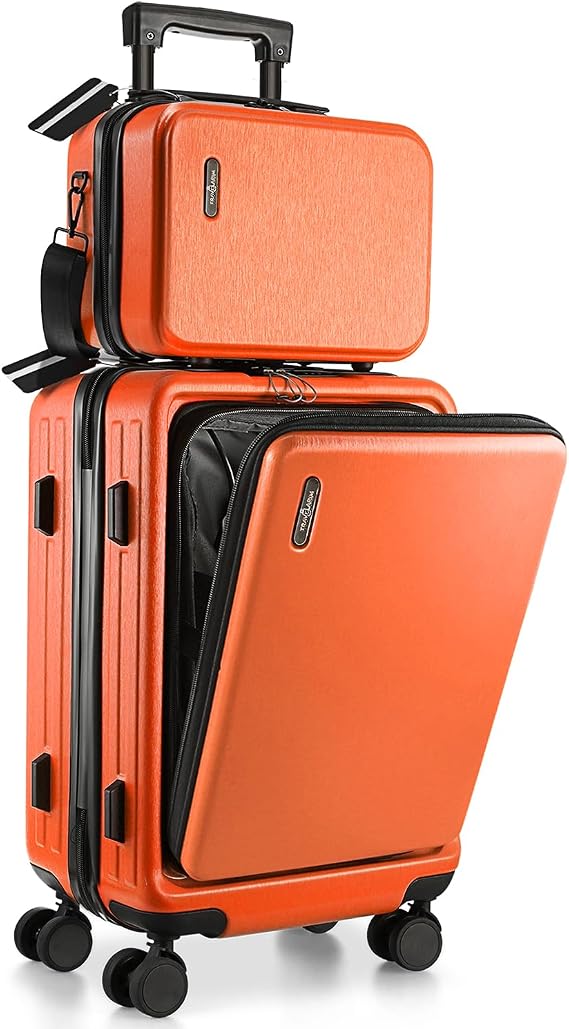 TRAVELARIM 20 Inch Carry On Luggage 22x14x9 Airline Approved Suitcase | Expandable, Laptop Compartment, Durable Hard-shell, Scratch-Resistant, 360 Spinner Wheels, TSA Lock, Cosmetic Case, Orange