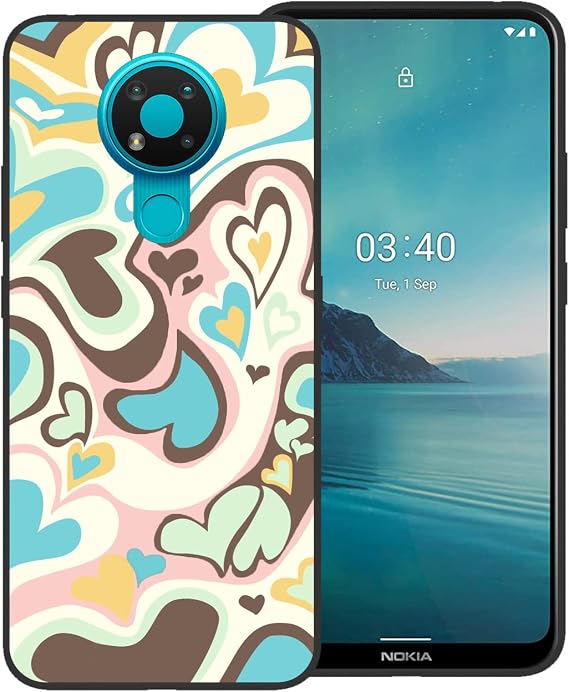 Phone Case for Nokia 3.4, Lovely Irregular Colorful Love Heart Lovecore Aesthetic Cute Shockproof Protective Anti-Slip Thin Soft Cover Shell