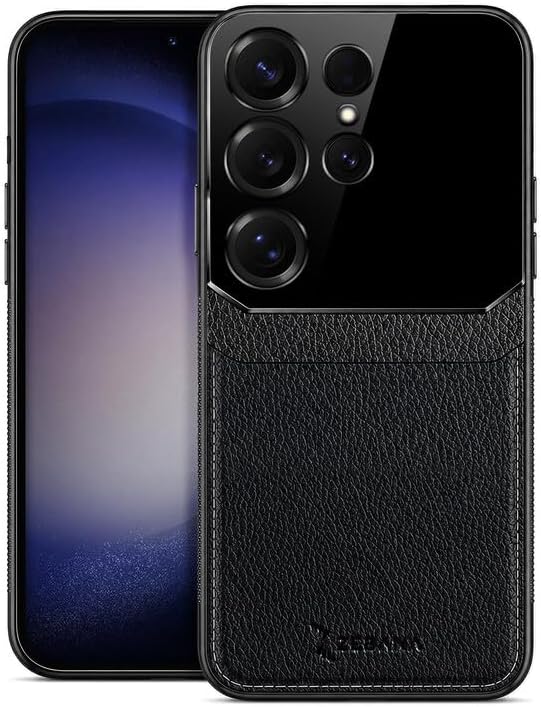Zebana Samsung Galaxy S23 Ultra ile Uyumlu Kılıf Zebana Lens Deri Kılıf Siyah
