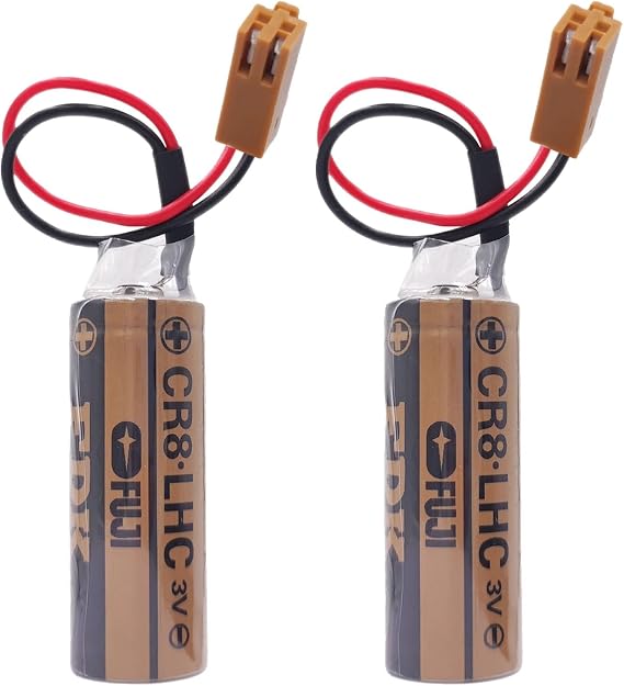 (2-Pcs) 2600mAh CR8.LHC 17450 Battery for Fuji FDK CR8-LHC Battery Memory Backup Power Source Water Meters Battery with Brown Plug, 17 * 45 mm (3.0 Volt, 2.6 Ah, Non-rechargrable)