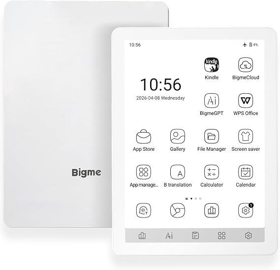 Bigme B6 モノクロディスプレイ 電子書籍リーダー 4GB RAM + 64GBストレージ 36段階調節可能な冷温ライト Android 14 OS Epaper タブレット