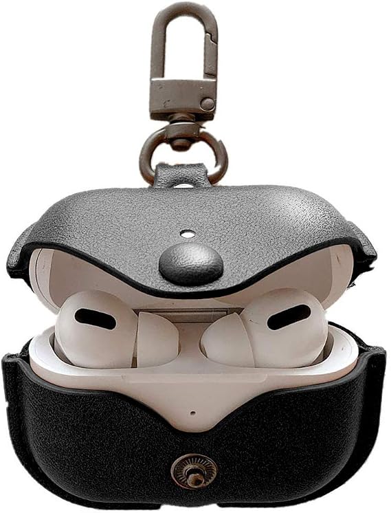 Genuine Leather Case Compatible with AirPods Pro 3rd Gen (2025), VOMA Protective Cover for Apple AirPods Pro 3 Wireless Charging Case with Keychain and Snap Lock Black