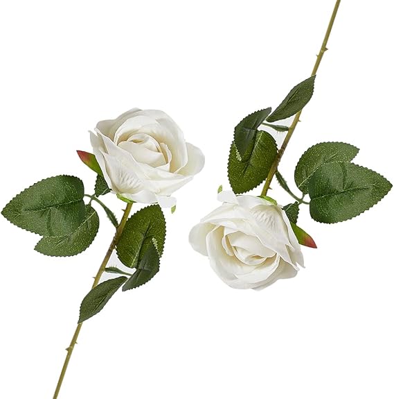 2PCS White Artificial Roses with Stems, single rose,Realistic Silk Flowers for Wedding, Bridal Shower, Home & Garden Decor