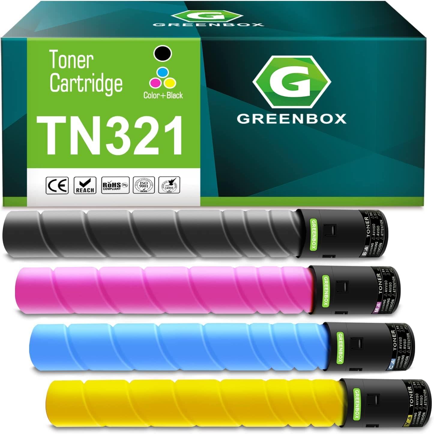 GREENBOX Remanufactured TN321 TN322 TN220 TN221 TN323 Toner Cartridge Replacement for Konica Minolta A33K130 A33K230 A33K330 A33K430 for Bizhub C224e C364e C284e C224 C364 Printer 27,000 Pages, KCMY