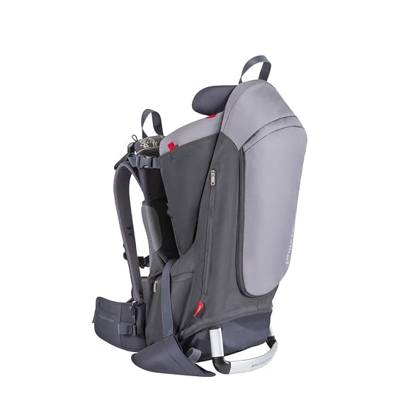 phil&teds Escape Child Carrier Frame Backpack, Charcoal Height Adjustable Body-Tech Harness - Articulating Dual Core Waist Belt Includes Hood, Daypack, Change Mat 30L Storage