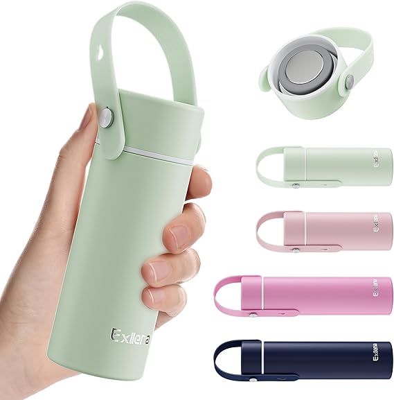 Exllena Small Flask 200ml - Small Thermal Bottle with Adjustable Silicone Handle, Ideal for Coffee, Water and Cold Drinks (Mentha Green)