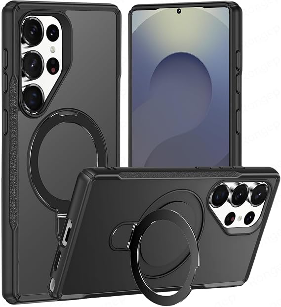Rongep [Mag-Military] Samsung Galaxy S25 Ultra için Kılıf Katlanabilir Halka Stantlı [MagSafe ile Uyumlu] S25 Ultra Kılıfı PC+TPU Hybrid Tasarım Güçlü Manyetikli Samsung S25 Ultra Kılıf (Siyah)