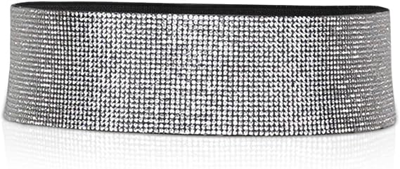 LumiSyne Fashion Leather Elastic Waist Belt For Women Shiny Diamond Rhinestone Decorated Stretch Belt No Buckle Dress Belt