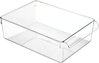 iDesign Linus Plastic Fridge and Freezer Storage Organizer Bin with Handle, Clear Container for Food, Drinks, Produce Organization, 8 x 11.5 x 3.5, Clear