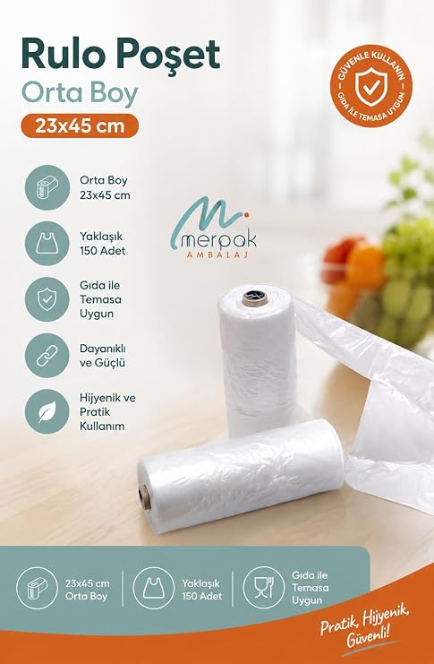 Rulo Poşet Orta Boy 1 Rulo Şeffaf Hışır Poşet Market Manav Poşeti