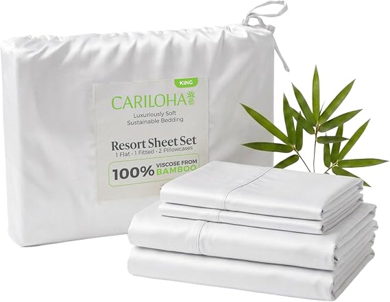 Cariloha Resort Sheet Set - Cooling Bamboo Viscose - White - King