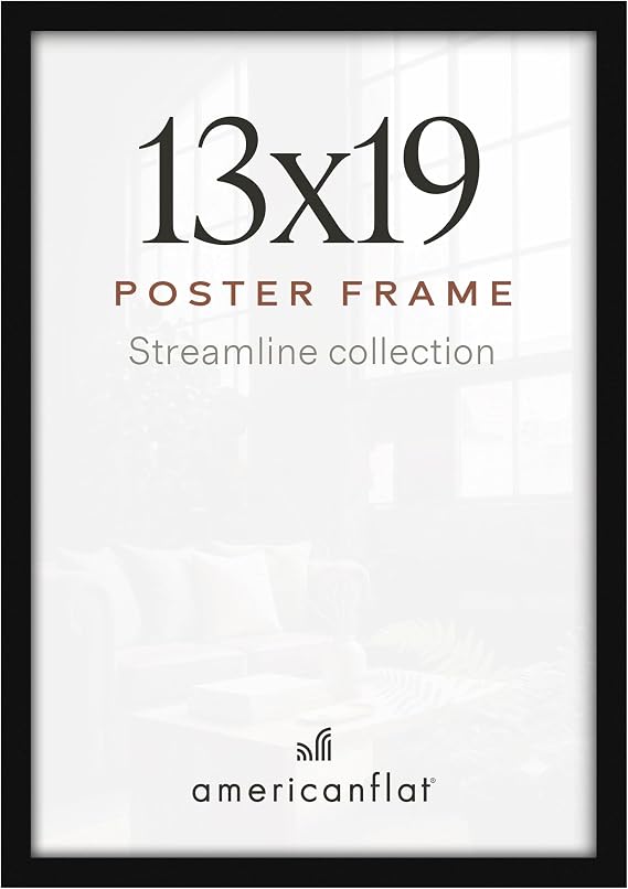 Americanflat 13x19 Siyah Poster Çerçevesi - Parlak Pleksiglaslı İnce Kenarlıklı Fotoğraf Çerçevesi - Duvar için Yatay ve Dikey Formatlar