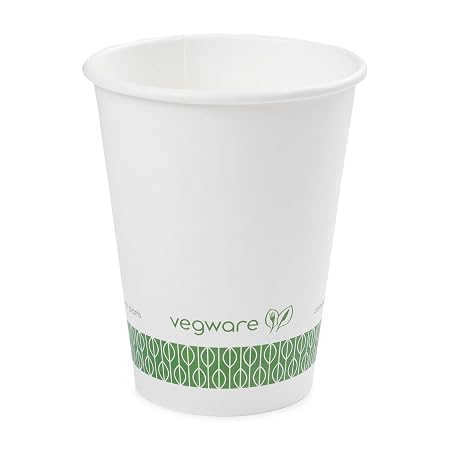 Vegware White Paper Coffee Cups, Disposable Coffee Cups, 12 oz, 1000 Count