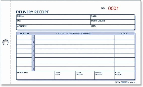 Rediform Delivery Receipt Book, Three-Part Carbonless, 6.38 x 4.25, 50 Forms Total