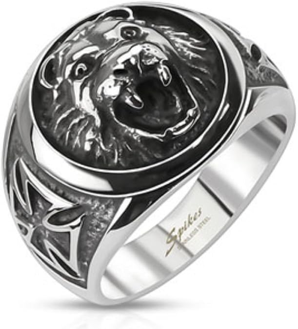 Spikes Lion Head w/Celtic Cross Cast Ring Stainless Steel