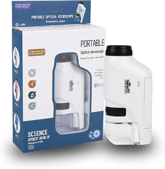Kids Portable Microscope, 60X - 120X Pocket Handheld Mini Microscope with LED Light for Kids Gift, Educational Toy, Preschool Home Study (White)