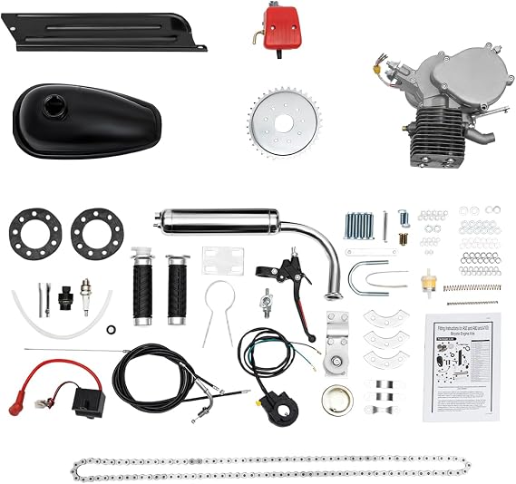 100CC Bike Engine Kit, 2 Stroke Single Cylinder Bicycle Motorized Motor Full Set, 36 Teeth, Fuel Tank Capacity 2L, Max. Speed 28mi/h, for Mountain Rord Gravel Bikes