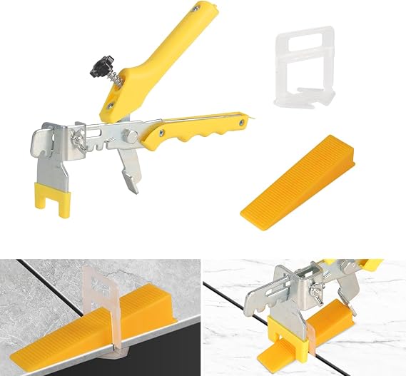 Tile Leveling System with Tile Plier - 1200 Pcs Tile Spacers Clips and 200 Pcs Reusable Wedges - Tile Tools Set for Stone Installation, Professional Ceramic Tile Installation(1/8 Inch Tile Spacers)