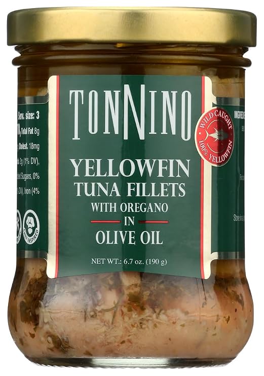 Tonnino Jarred Tuna Fillets with Oregano, in Olive Oil, 6.7 Oz (10 Jars)