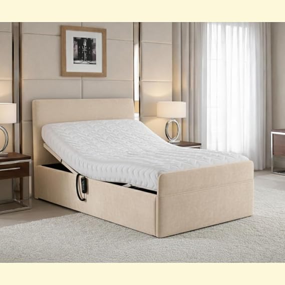 Adjustable Beds Electric and Mattress ,Electric Adjustable Bed with Hand Control Matching Headboard & Footend. (CREAM, Small Double)