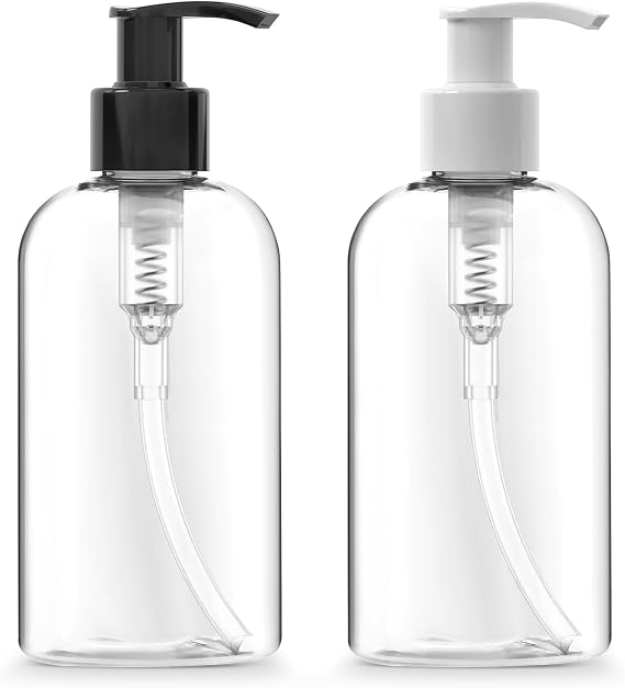Bar5F 8.5 oz Empty Pump Bottles Dispenser 2-Pack | Portable Clear BPA-Free Bottle for Shampoo, Soap, and Lotion, Durable Refillable Hand Pump Container